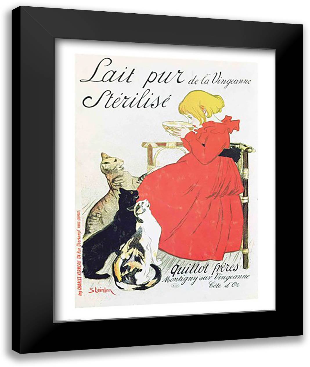 Poster advertising 'Pure Sterilised Milk from La Vingeanne' 22x28 Black Modern Wood Framed Art Print Poster by Steinlen, Theophile-Alexandre