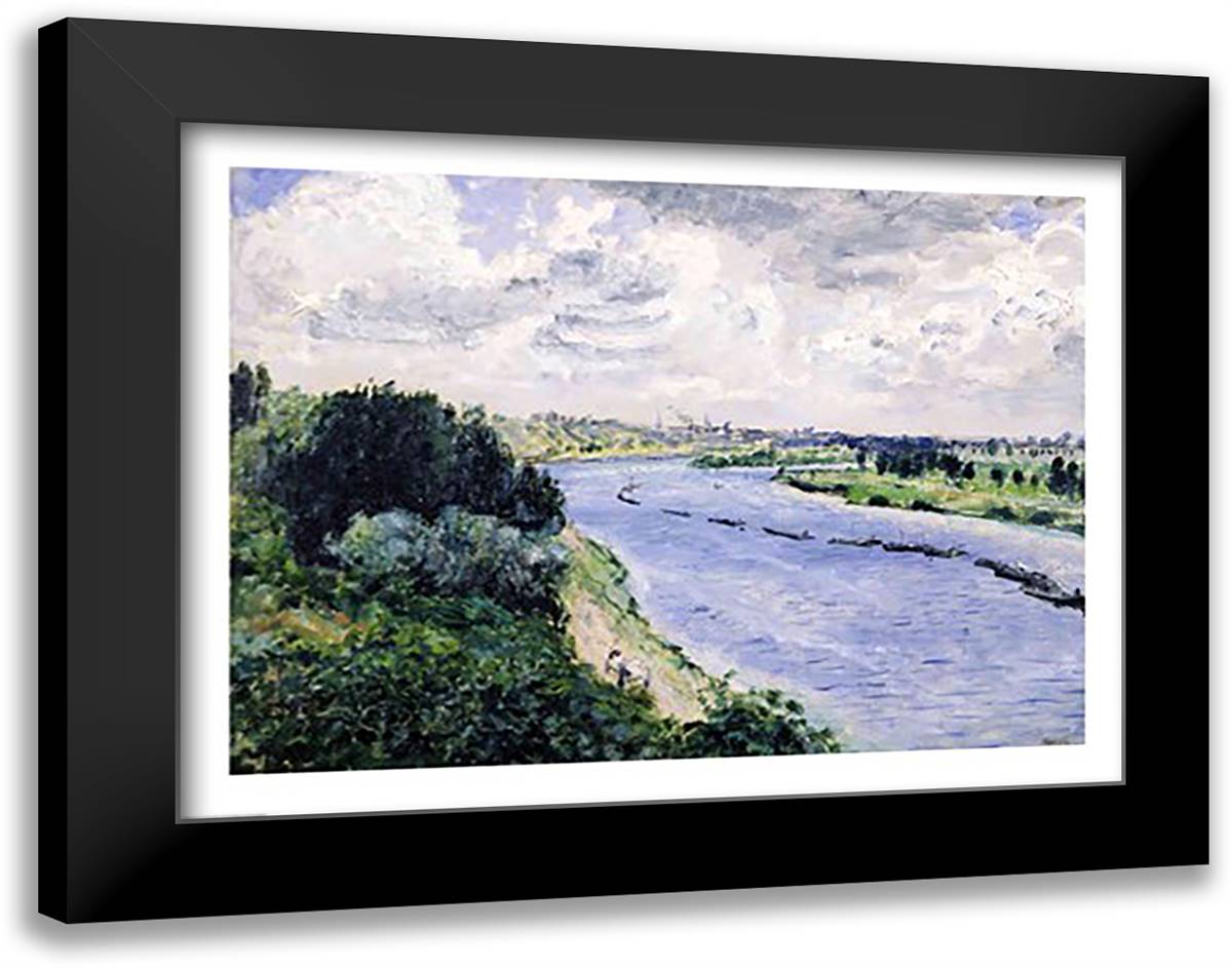 Barges on the Seine, c.1869 28x22 Black Modern Wood Framed Art Print Poster by Renoir, Pierre-Auguste