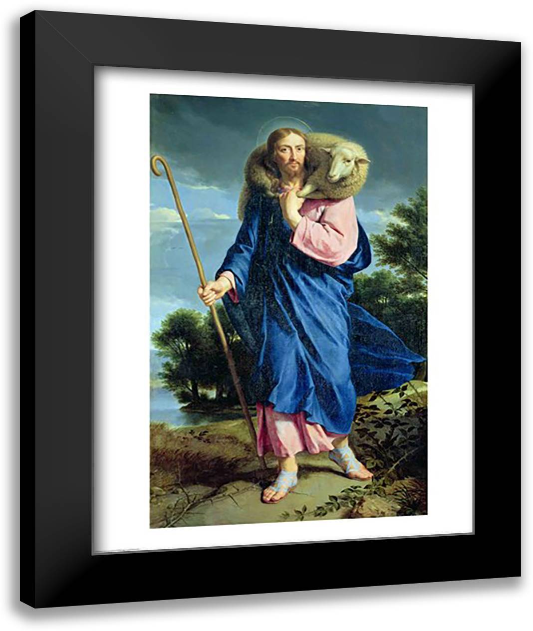 The Good Shepherd 22x28 Black Modern Wood Framed Art Print Poster by Champaigne, Philippe De