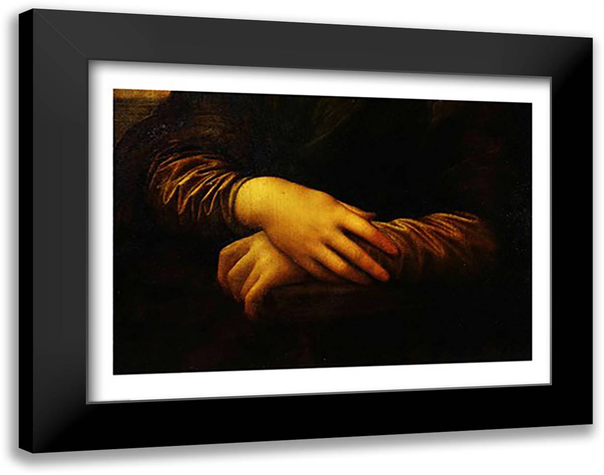 Mona Lisa, detail of her hands 28x22 Black Modern Wood Framed Art Print Poster by da Vinci, Leonardo