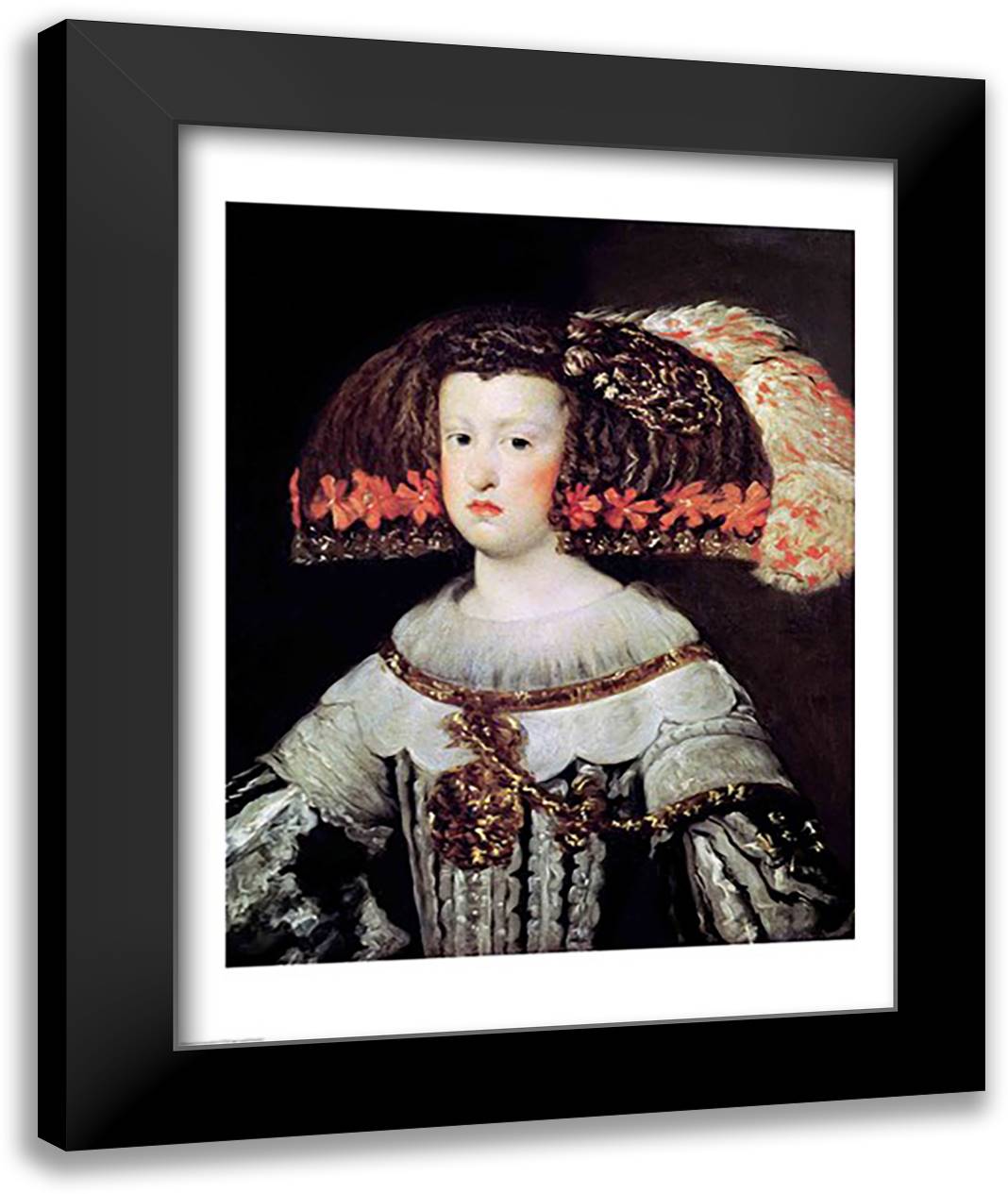 Portrait of Queen Maria Anna of Spain 22x28 Black Modern Wood Framed Art Print Poster by Velazquez, Diego