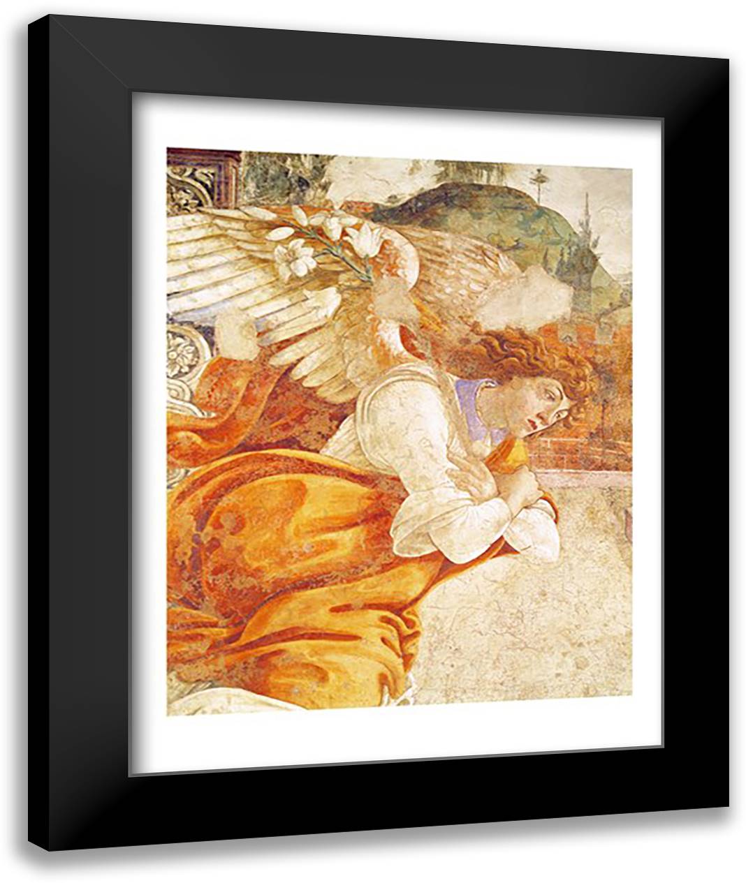 The Annunciation, detail of the Archangel Gabriel, from San Martino della Scala, 1481 22x28 Black Modern Wood Framed Art Print Poster by Botticelli, Sandro