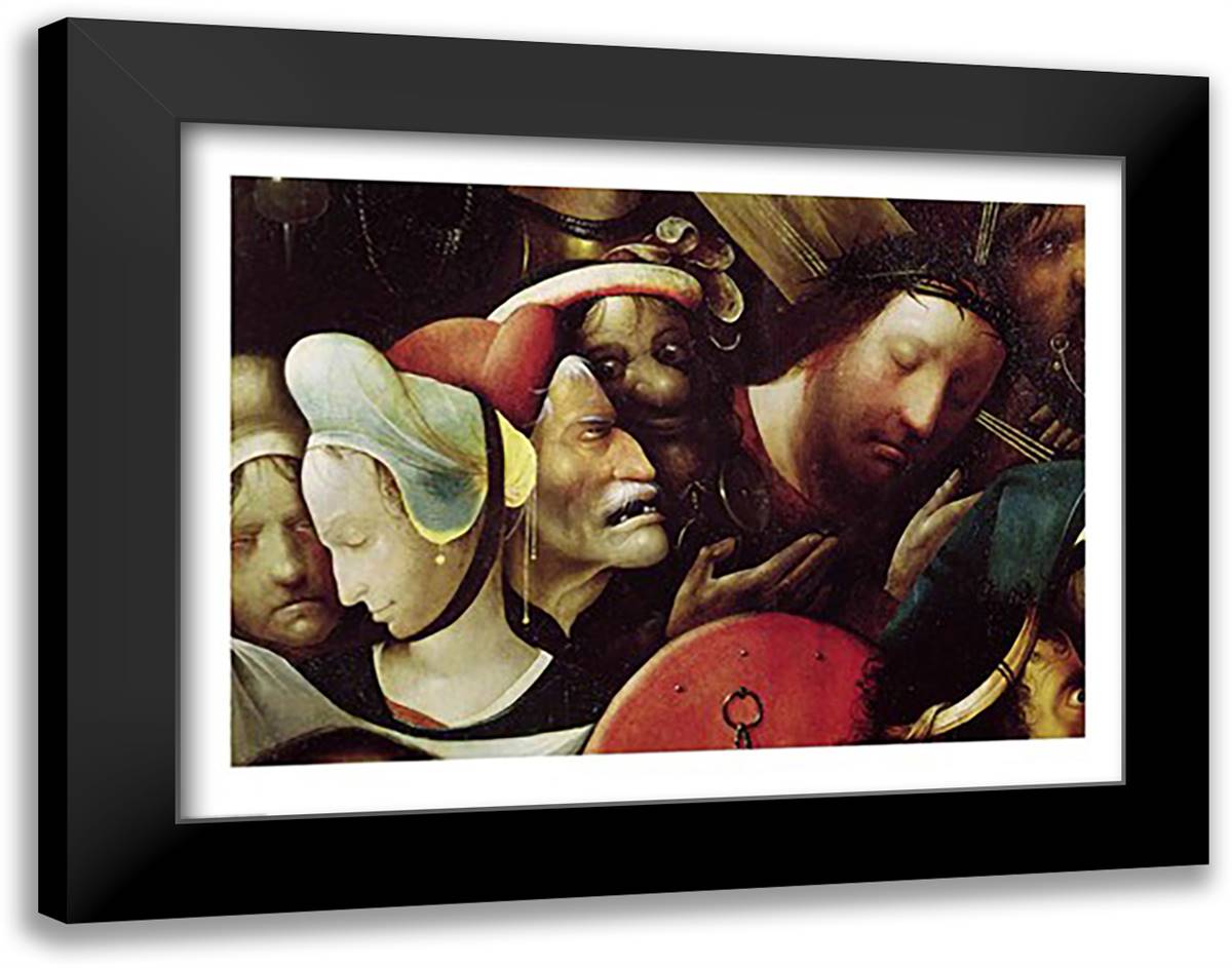 The Carrying of the Cross. detail of Christ and St. Veronica 28x22 Black Modern Wood Framed Art Print Poster by Bosch, Hieronymus