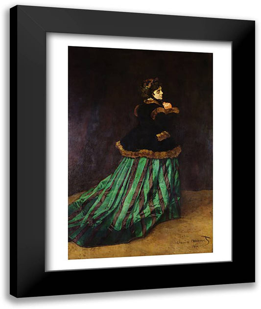 Camille, or The Woman in the Green Dress, 1866 22x28 Black Modern Wood Framed Art Print Poster by Monet, Claude