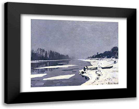 Ice on the Seine at Bougival, c.1864-69 28x22 Black Modern Wood Framed Art Print Poster by Monet, Claude