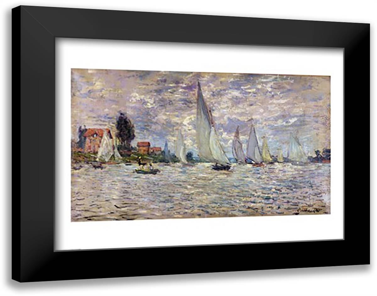 The Boats, or Regatta at Argenteuil, c.1874 28x22 Black Modern Wood Framed Art Print Poster by Monet, Claude