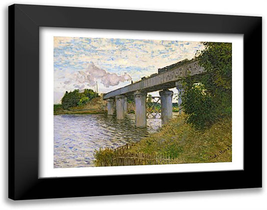 The Railway Bridge at Argenteuil, c.1873-4 28x22 Black Modern Wood Framed Art Print Poster by Monet, Claude