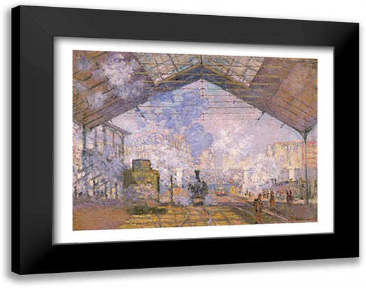 The Gare St. Lazare, 1877 28x22 Black Modern Wood Framed Art Print Poster by Monet, Claude