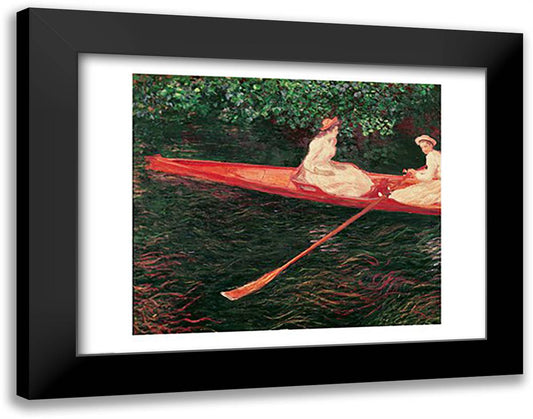 Boating on the Epte, c.1890 28x22 Black Modern Wood Framed Art Print Poster by Monet, Claude