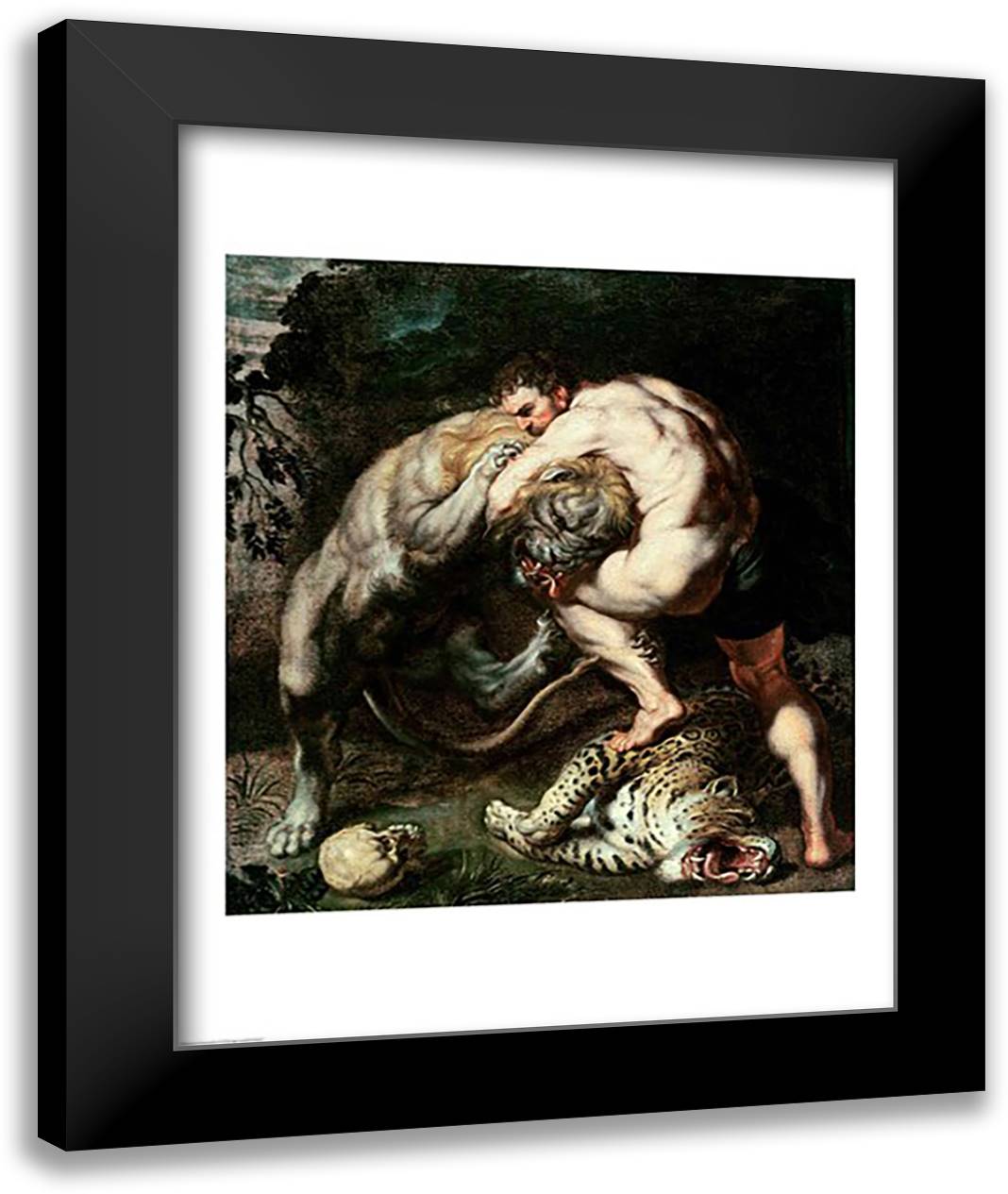 Hercules Fighting the Nemean Lion 22x28 Black Modern Wood Framed Art Print Poster by Rubens, Peter Paul