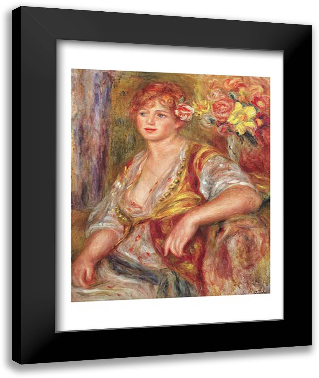 Blonde Woman with a Rose 22x28 Black Modern Wood Framed Art Print Poster by Renoir, Pierre-Auguste