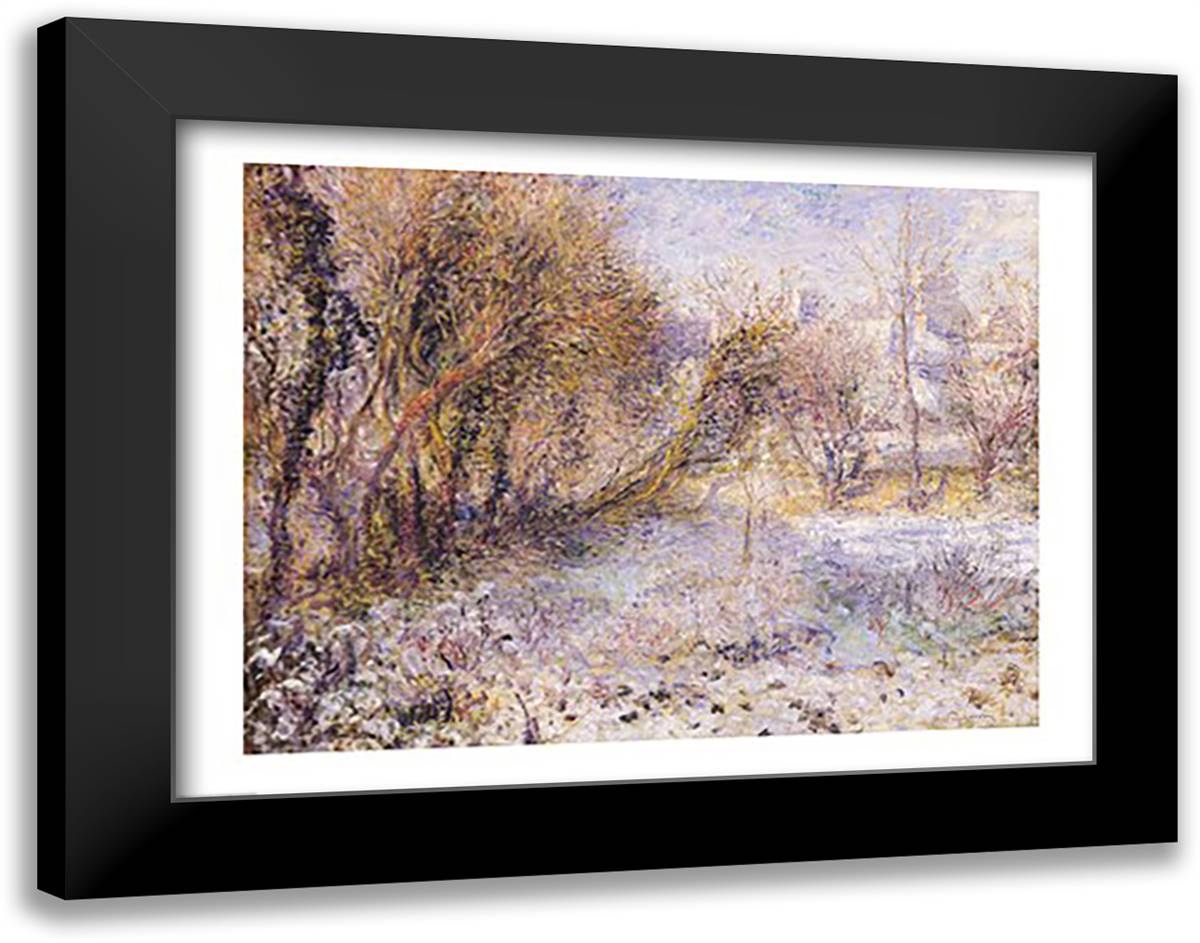 Snowy Landscape 28x22 Black Modern Wood Framed Art Print Poster by Renoir, Pierre-Auguste