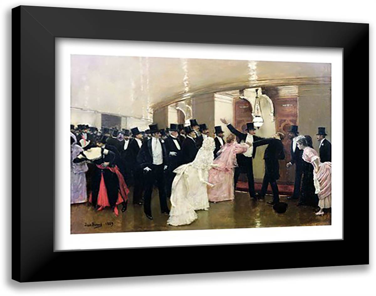 An Argument in the Corridors of the Opera, 1889 28x22 Black Modern Wood Framed Art Print Poster by Beraud, Jean