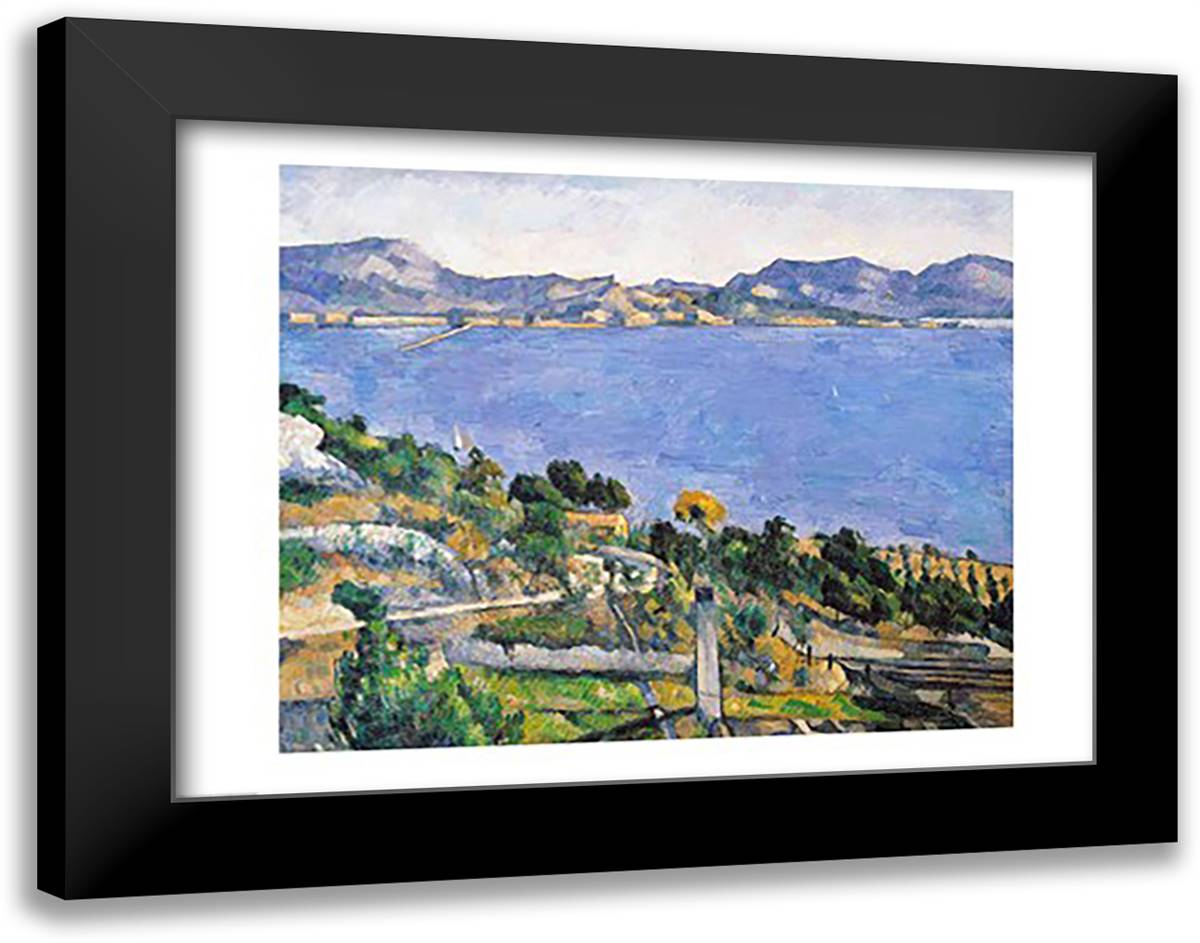 L'Estaque, View of the Bay of Marseilles 28x22 Black Modern Wood Framed Art Print Poster by Cezanne, Paul