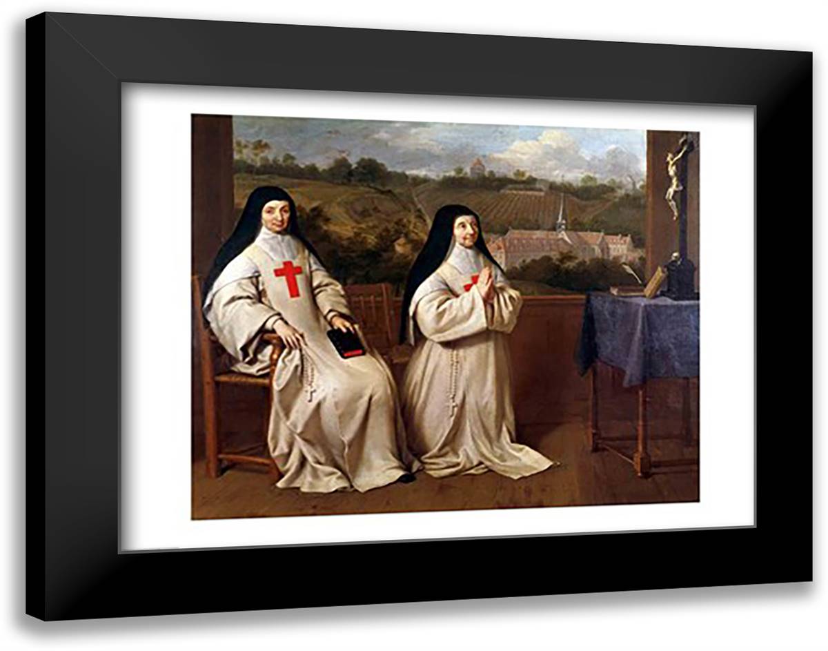 Two Nuns 28x22 Black Modern Wood Framed Art Print Poster by Champaigne, Philippe De