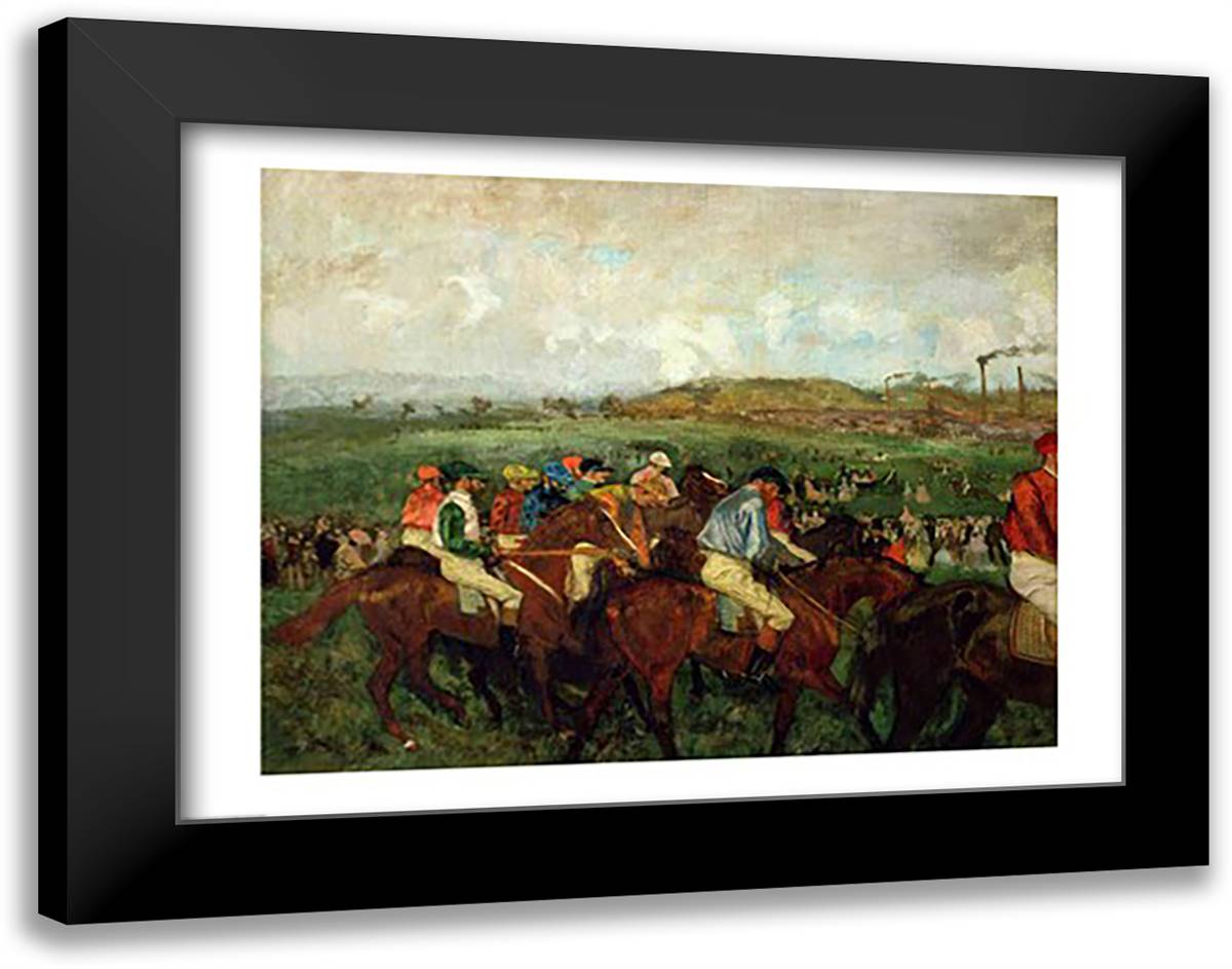 Gentlemen race. Before the Departure, 1862 28x22 Black Modern Wood Framed Art Print Poster by Degas, Edgar