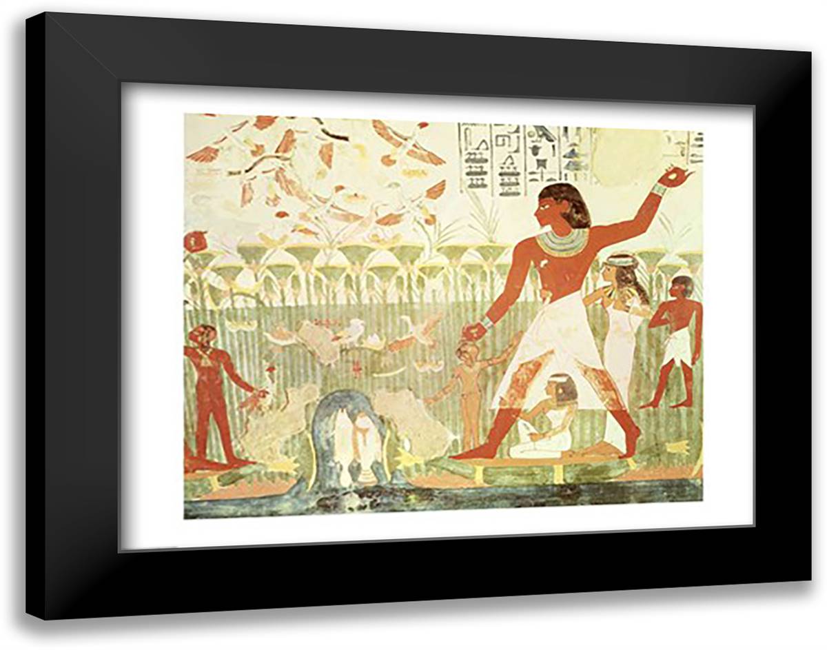 Hunting and Fishing, from the Tomb of Nakht 28x22 Black Modern Wood Framed Art Print Poster