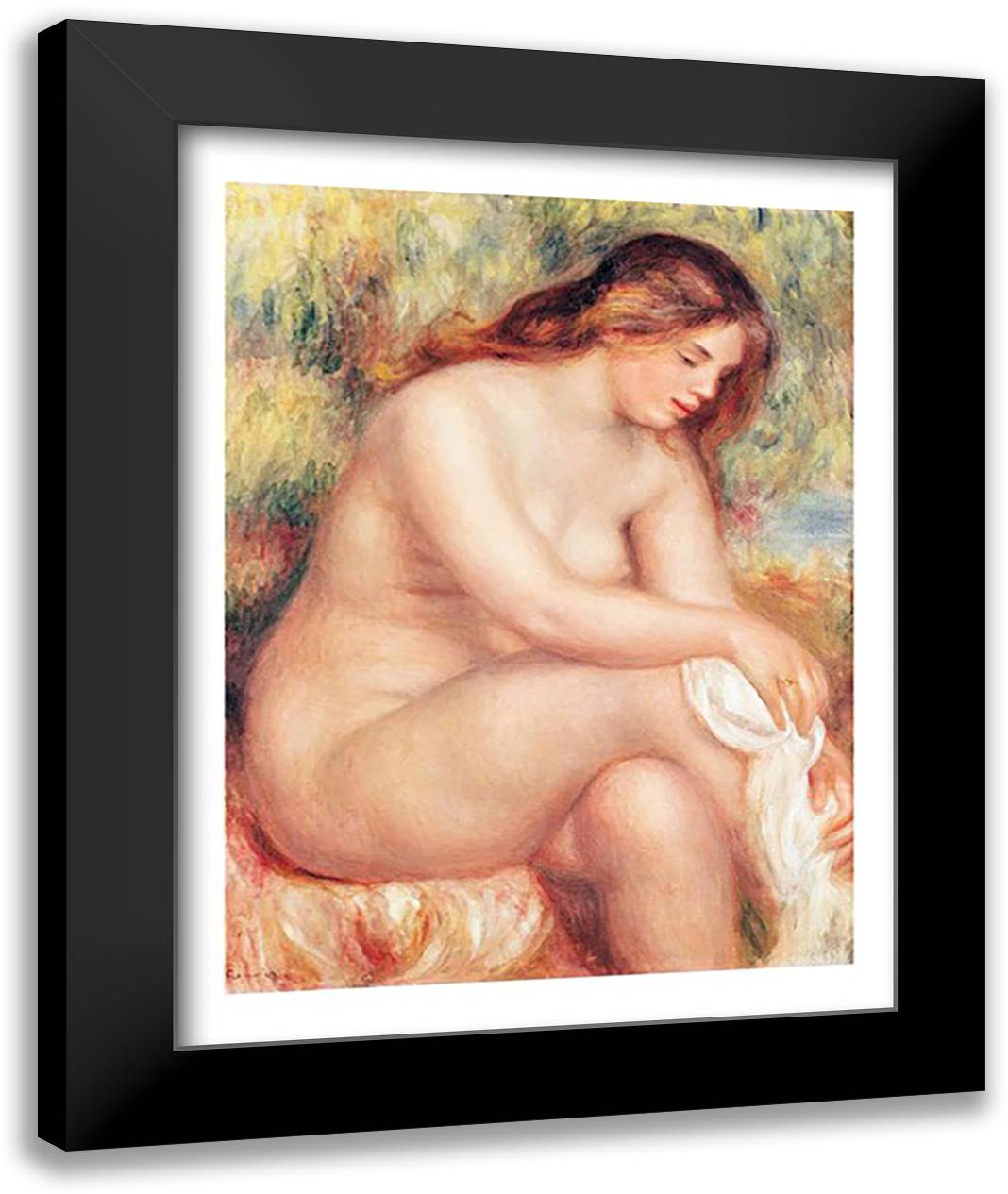 Bather Drying Herself 22x28 Black Modern Wood Framed Art Print Poster by Renoir, Pierre-Auguste