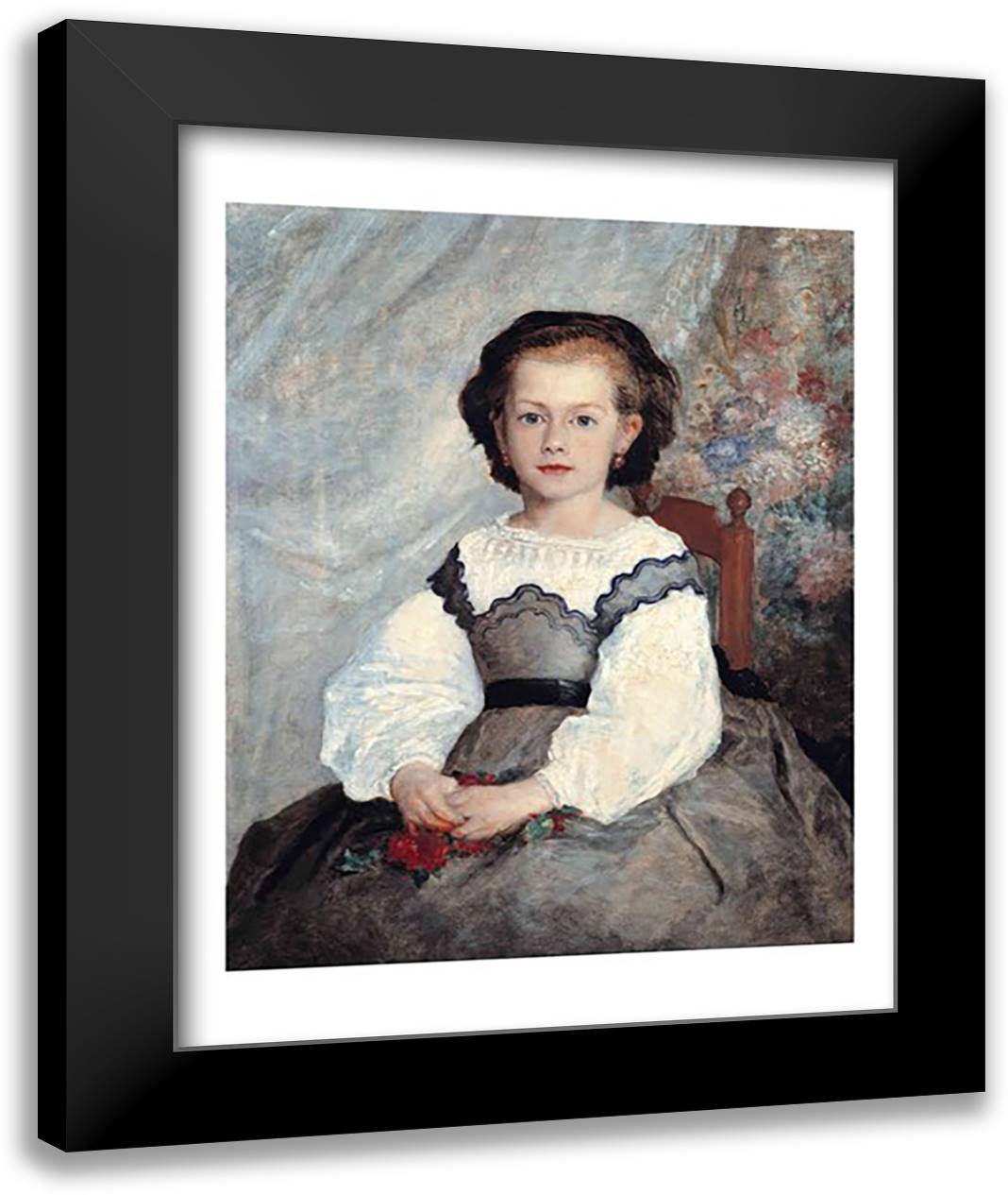 Portrait of Mademoiselle Romaine Lacaux, 1864 22x28 Black Modern Wood Framed Art Print Poster by Renoir, Pierre-Auguste