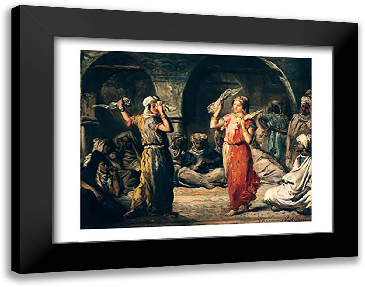 Dance of the Handkerchiefs, 1849 28x22 Black Modern Wood Framed Art Print Poster by Chasseriau, Theodore