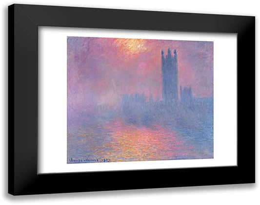 The Houses of Parliament, London, with the sun breaking through the fog, 1904 28x22 Black Modern Wood Framed Art Print Poster by Monet, Claude
