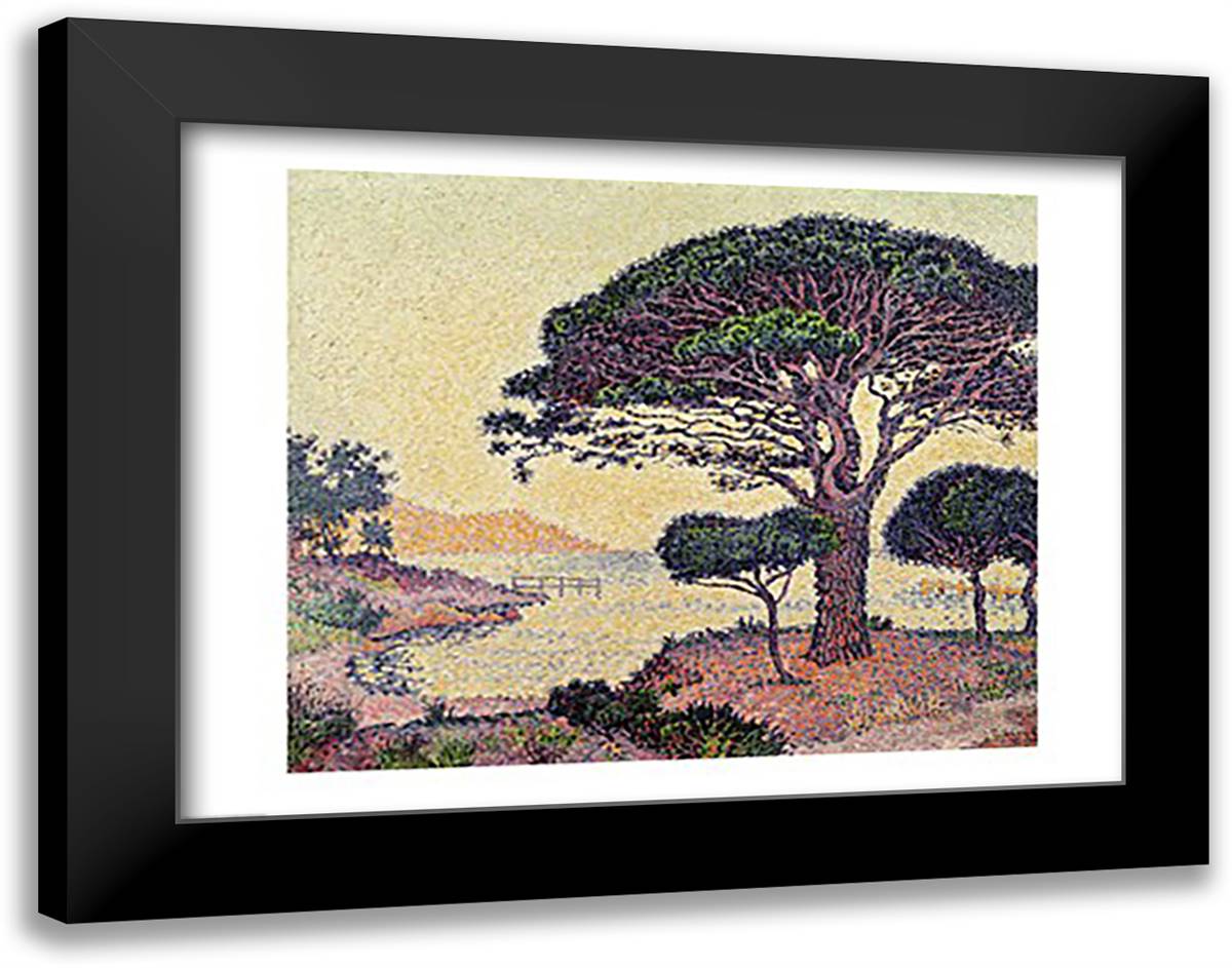 Umbrella Pines at Caroubiers, 1898 28x22 Black Modern Wood Framed Art Print Poster by Signac, Paul