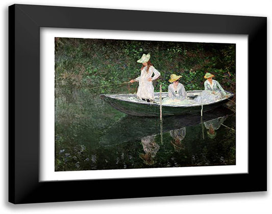 The Boat at Giverny, c.1887 28x22 Black Modern Wood Framed Art Print Poster by Monet, Claude