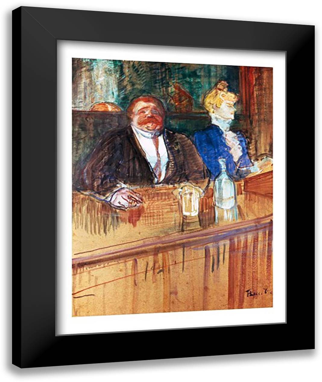 In the Bar: The Fat Proprietor and the Anaemic Cashier, 1898 22x28 Black Modern Wood Framed Art Print Poster by Toulouse-Lautrec, Henri de
