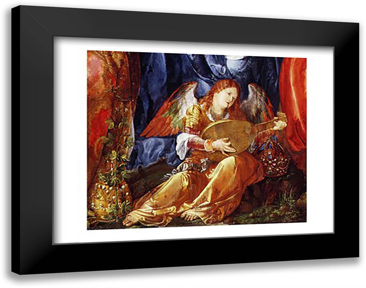 The Festival of the Rosary, detail of the angel musician, 1506 28x22 Black Modern Wood Framed Art Print Poster by Durer, Albrecht