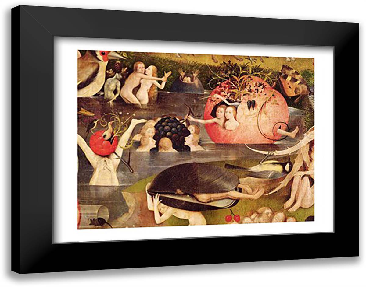 The Garden of Earthly Delights: Allegory of Luxury, detail of the central panel, c.1500 28x22 Black Modern Wood Framed Art Print Poster by Bosch, Hieronymus