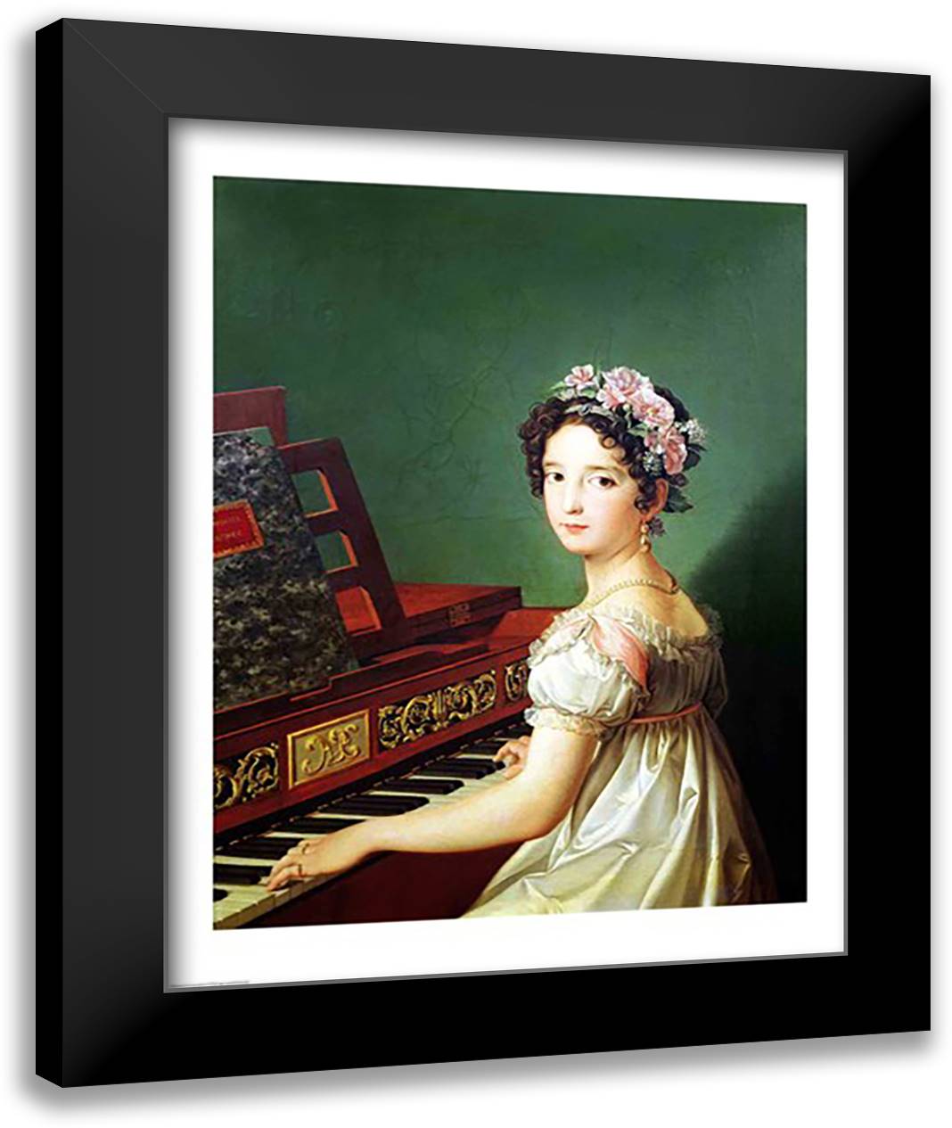 The Artist's Daughter at the Clavichord 22x28 Black Modern Wood Framed Art Print Poster by Velazquez, Diego