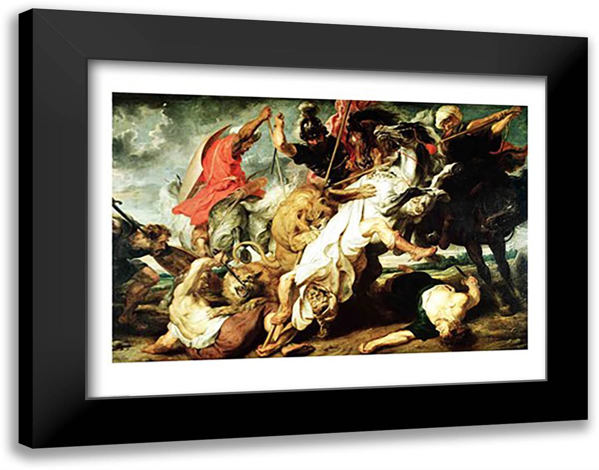 The Lion Hunt, 1621 28x22 Black Modern Wood Framed Art Print Poster by Rubens, Peter Paul