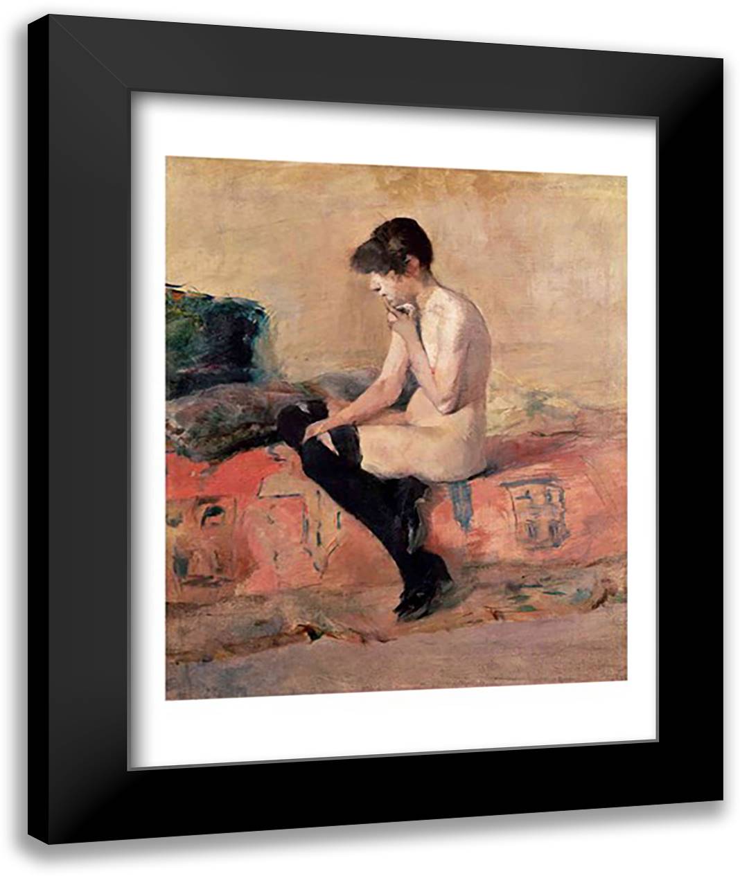 Nude Woman Seated on a Divan, 1881 22x28 Black Modern Wood Framed Art Print Poster by Toulouse-Lautrec, Henri de