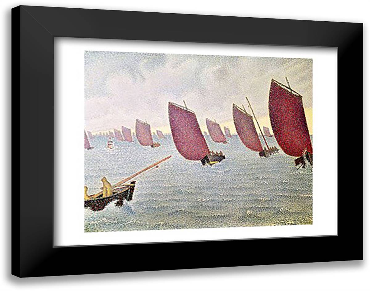 Breeze, Concarneau, 1891 28x22 Black Modern Wood Framed Art Print Poster by Signac, Paul