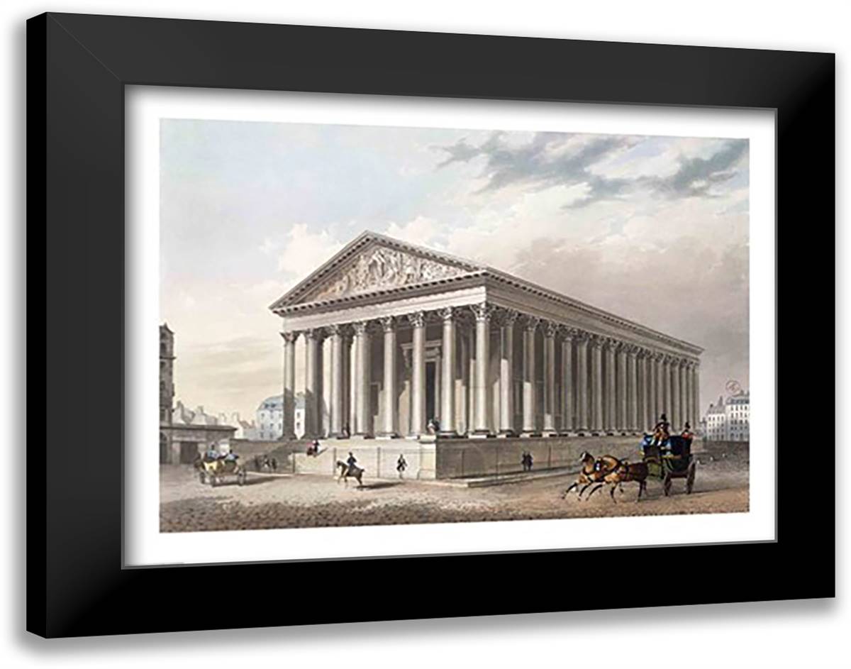 Exterior view of the Madeleine, Paris 28x22 Black Modern Wood Framed Art Print Poster by Benoist, P.H.