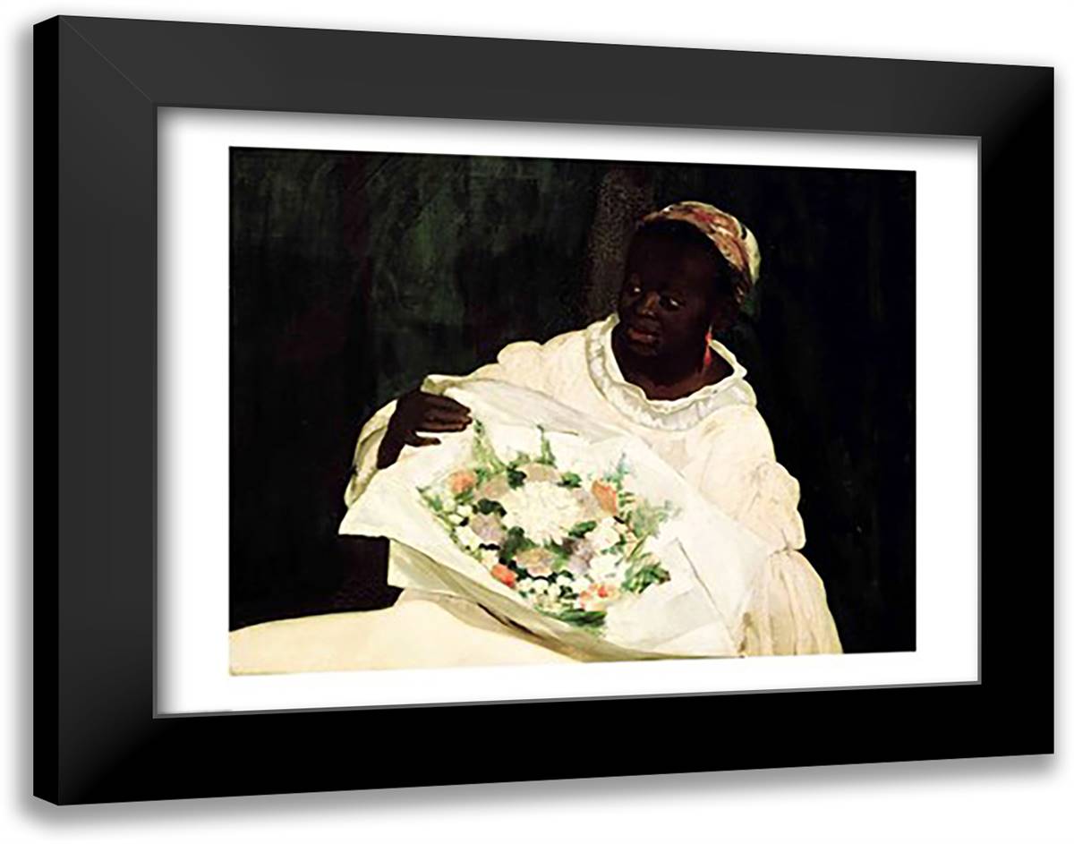 Olympia, detail of the black servant, 1863 28x22 Black Modern Wood Framed Art Print Poster by Manet, Edouard