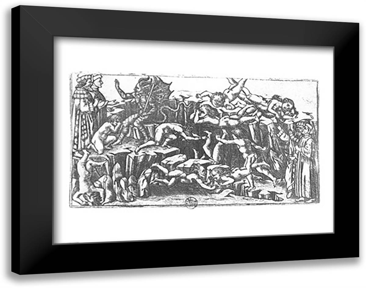 Hell, from 'The Divine Comedy' by Dante Alighieri (1265-1321) 28x22 Black Modern Wood Framed Art Print Poster by Botticelli, Sandro