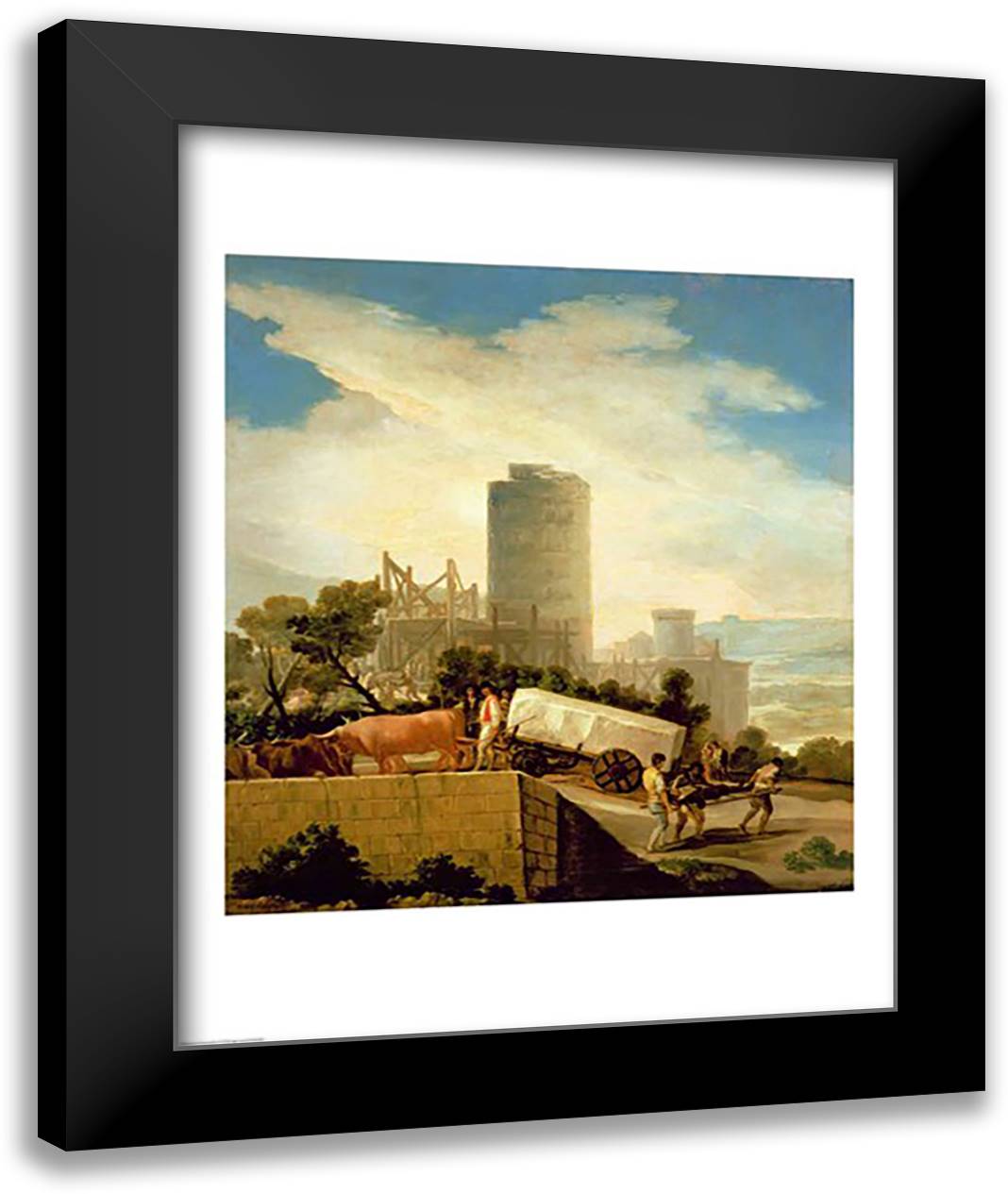 Transporting a Stone Block 22x28 Black Modern Wood Framed Art Print Poster by Goya, Francisco De
