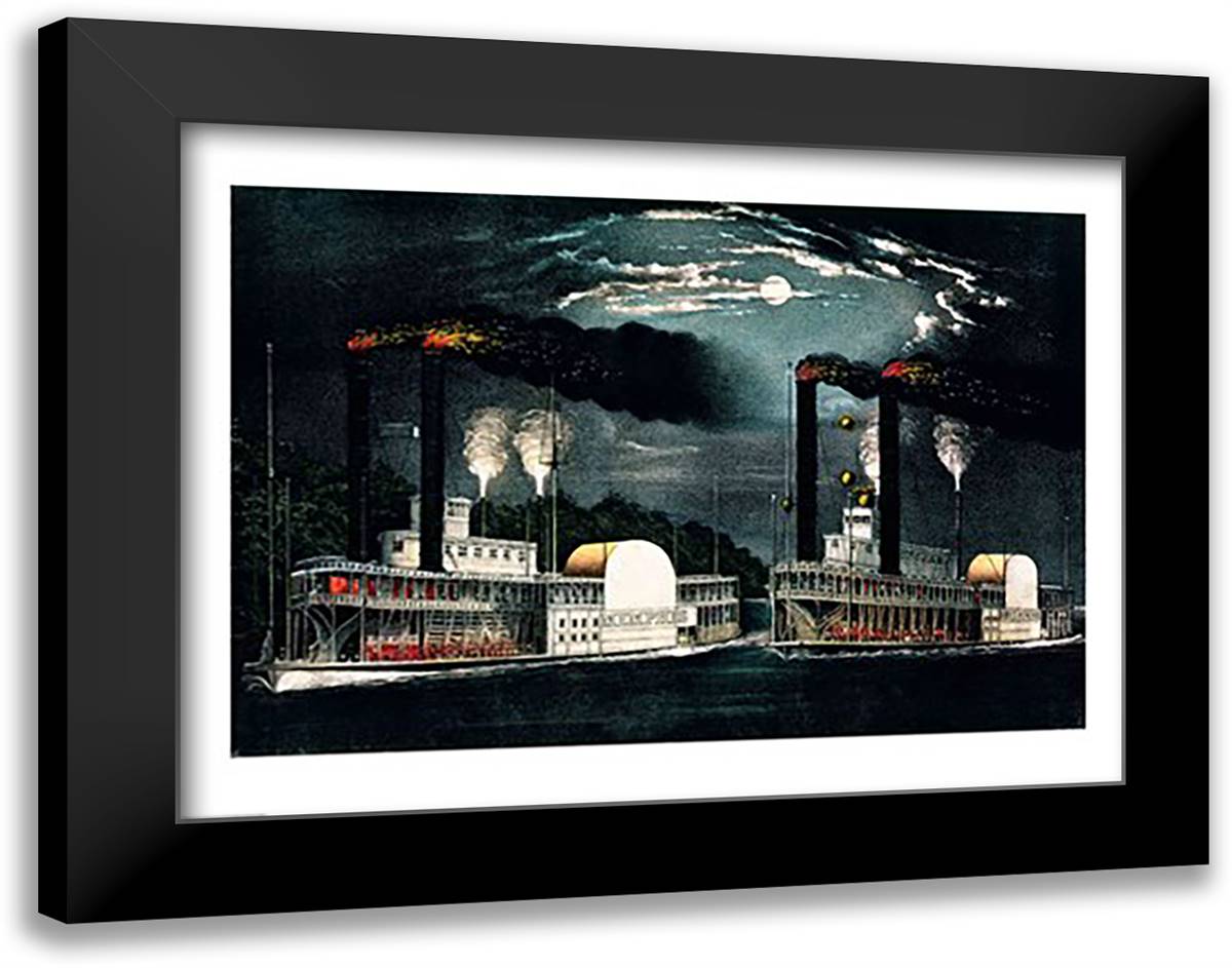 Midnight Race on the Mississippi 28x22 Black Modern Wood Framed Art Print Poster