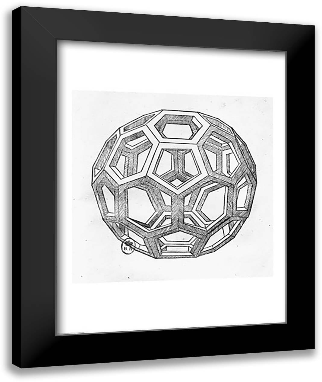 Icosahedron 22x28 Black Modern Wood Framed Art Print Poster by da Vinci, Leonardo