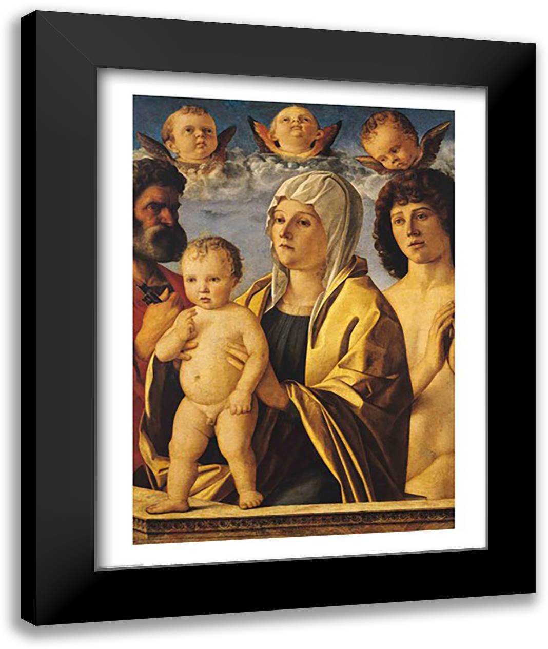The Virgin and Child with St. Peter and St. Sebastian 22x28 Black Modern Wood Framed Art Print Poster by Bellini, Giovanni