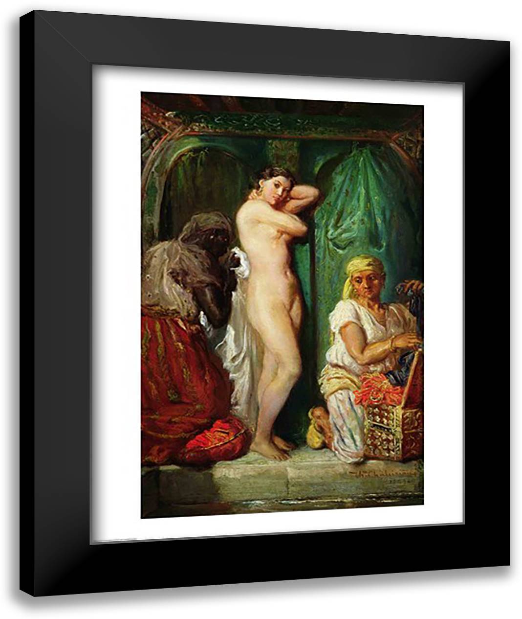 The Bath in the Harem, 1849 22x28 Black Modern Wood Framed Art Print Poster by Chasseriau, Theodore