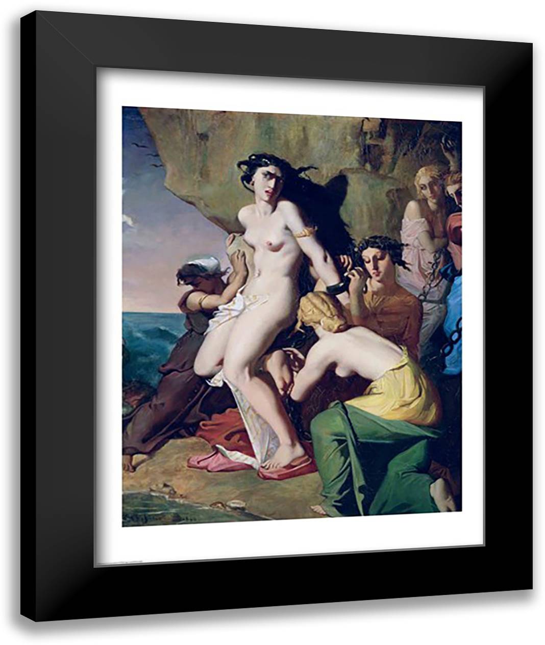 Andromeda Tied to the Rock by the Nereids, 1840 22x28 Black Modern Wood Framed Art Print Poster by Chasseriau, Theodore