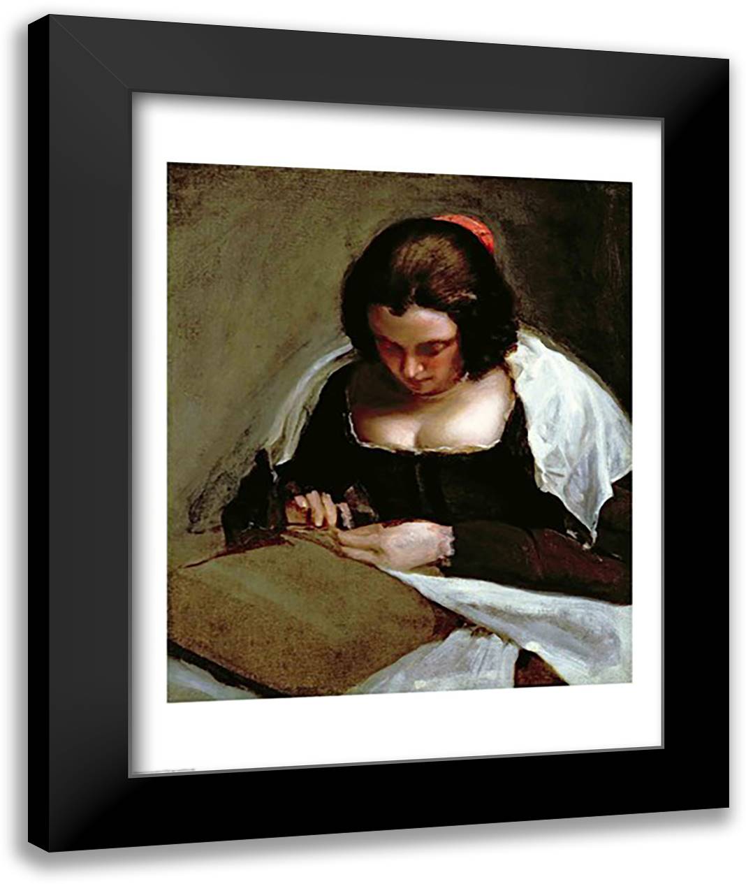 The Needlewoman 22x28 Black Modern Wood Framed Art Print Poster by Velazquez, Diego