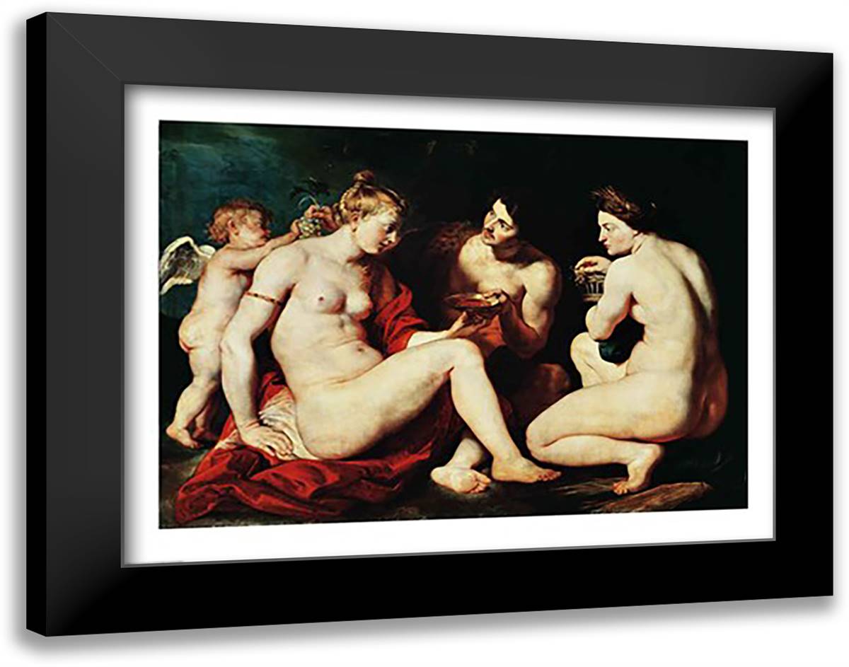 Venus, Cupid, Bacchus and Ceres, 1613 28x22 Black Modern Wood Framed Art Print Poster by Rubens, Peter Paul