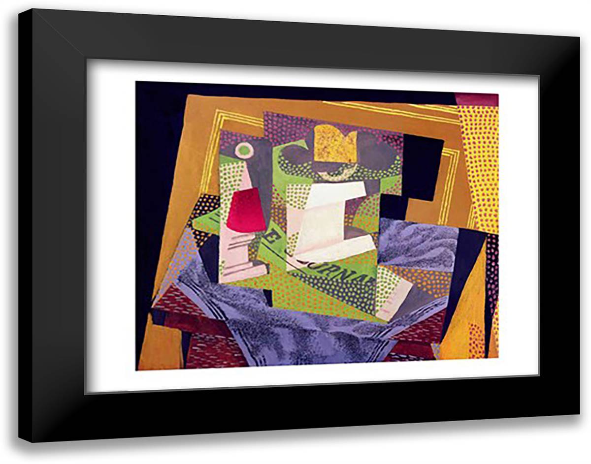 Composition on a Table, 1916 28x22 Black Modern Wood Framed Art Print Poster by Gris, Juan