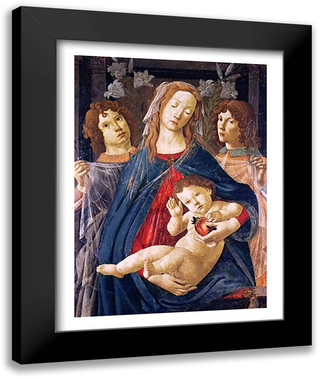 Virgin of the Pomegranate 22x28 Black Modern Wood Framed Art Print Poster by Botticelli, Sandro