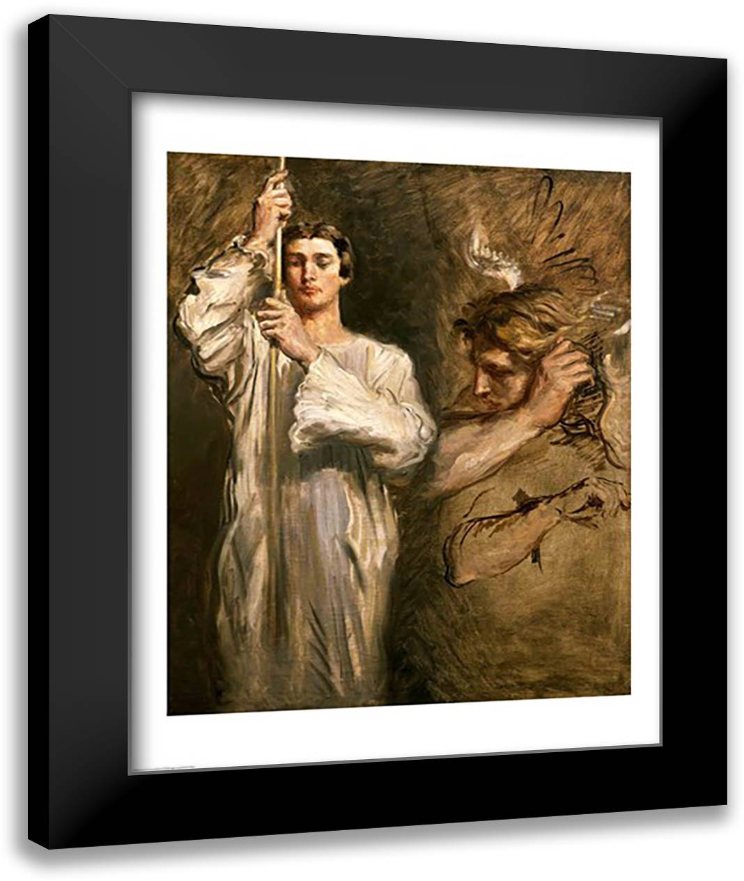 Young Man Holding a Cross 22x28 Black Modern Wood Framed Art Print Poster by Chasseriau, Theodore