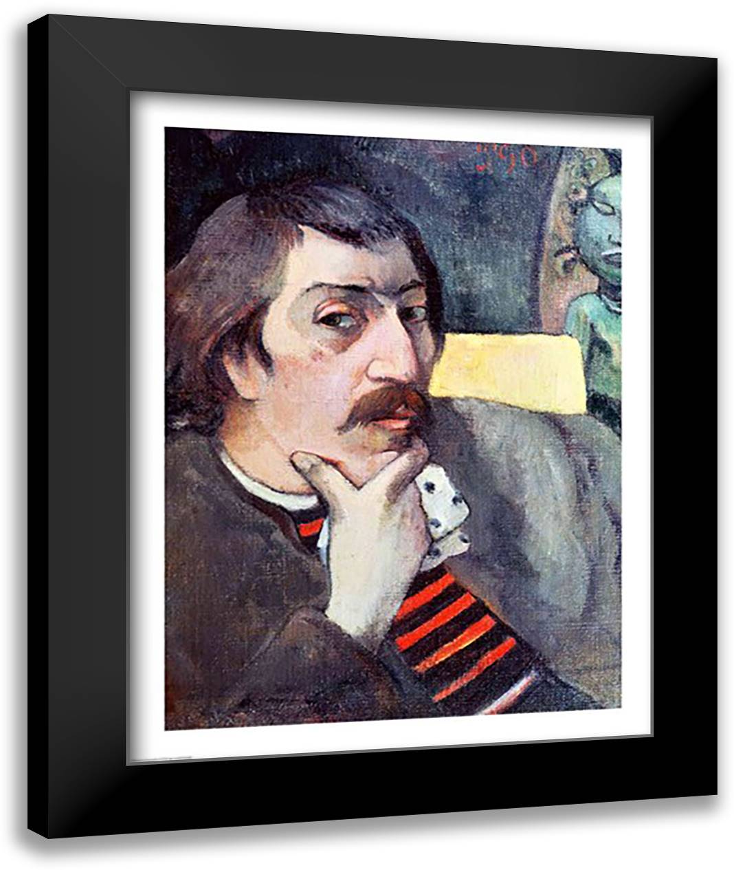 Portrait of the Artist with the Idol, c.1893 22x28 Black Modern Wood Framed Art Print Poster by Gauguin, Paul