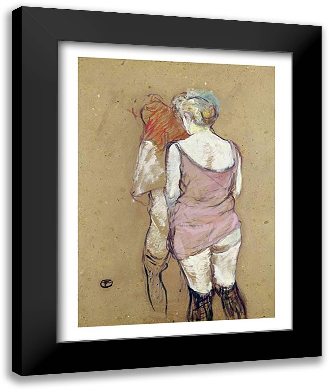 Two Semi-Nude Women at the Maison de la Rue des Moulins, 1894 22x28 Black Modern Wood Framed Art Print Poster by Toulouse-Lautrec, Henri de